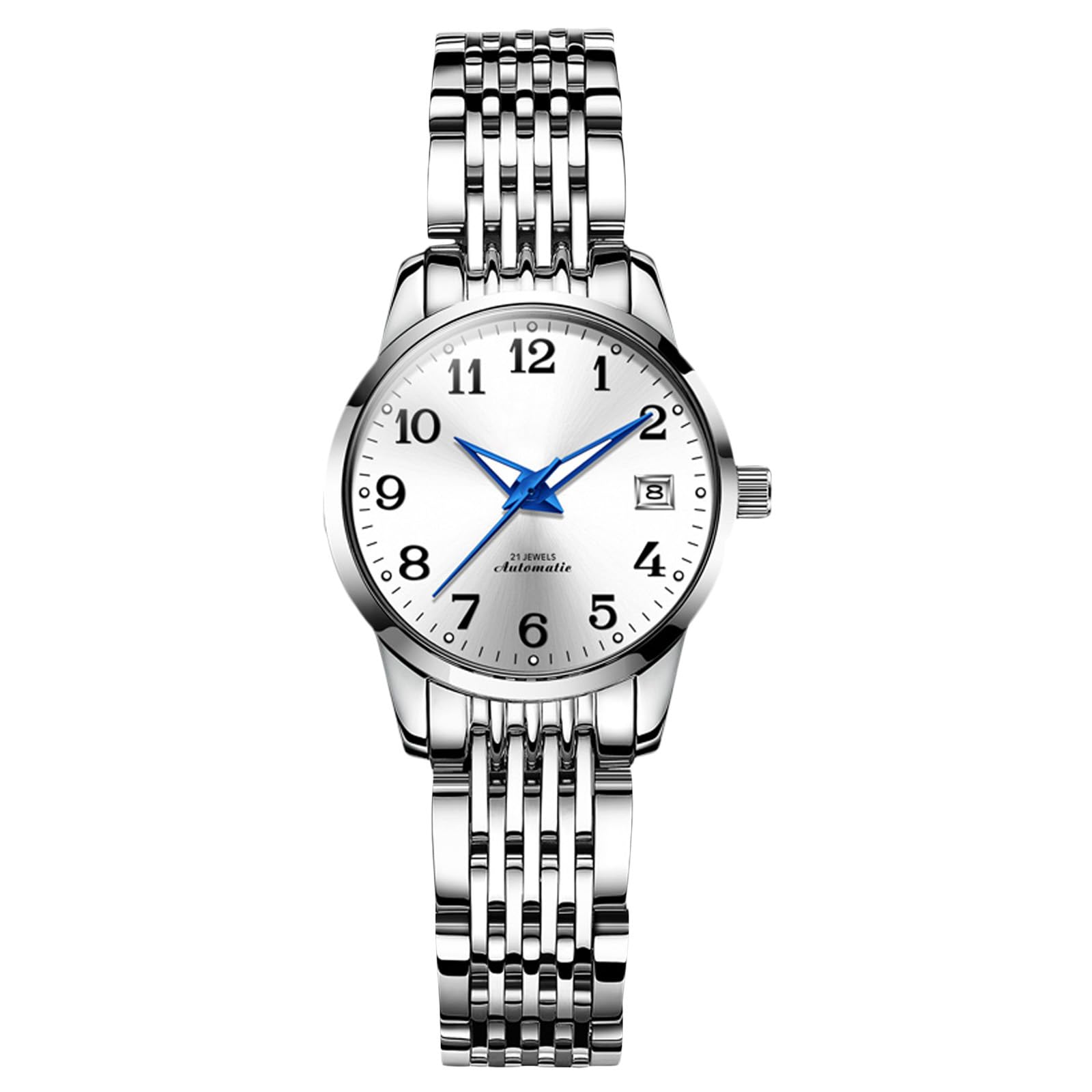 OLEVS Women's Automatic Watch – White Dial and Blue Hands