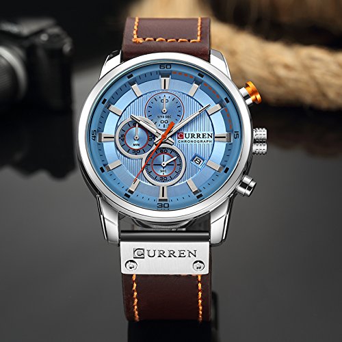 CURREN Men's Classic Quartz Watch – Blue Dial and Brown Leather Strap