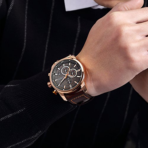 CURREN Men's Quartz Chronograph Watch – Gold-Brown Dial and Leather Strap