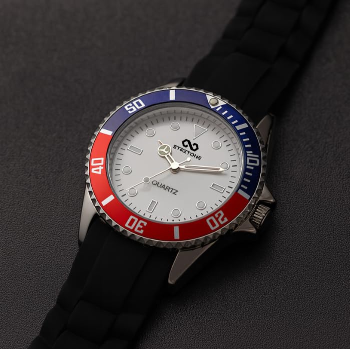 Stretone Men's Japanese Quartz Diver-Style Watch – Black Silicone Strap