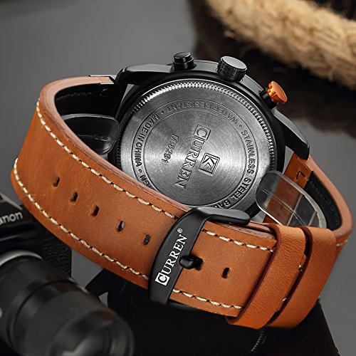 CURREN Men's Quartz Chronograph Watch – Gold-Brown Dial and Leather Strap