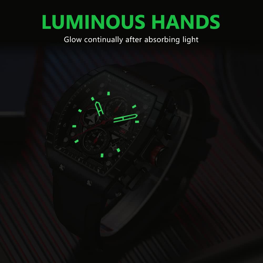 Mini Focus Men's Quartz Skeleton Chronograph Watch – Black Silicone Strap