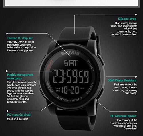 SKMEI Men's Digital Sports Watch – Large Display