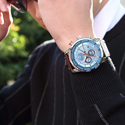 CURREN Men's Classic Quartz Watch – Blue Dial and Brown Leather Strap