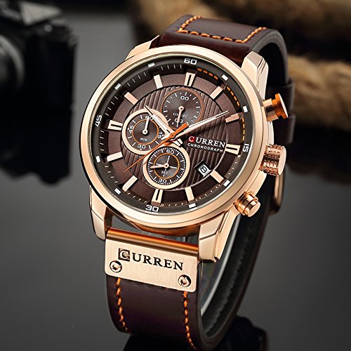 CURREN Men's Quartz Chronograph Watch – Gold-Brown Dial and Leather Strap