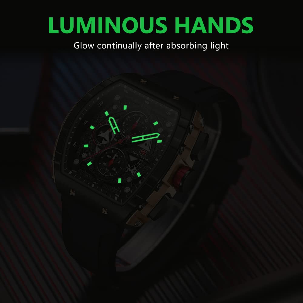 Mini Focus Men's Quartz Skeleton Chronograph Watch – Black Silicone Strap