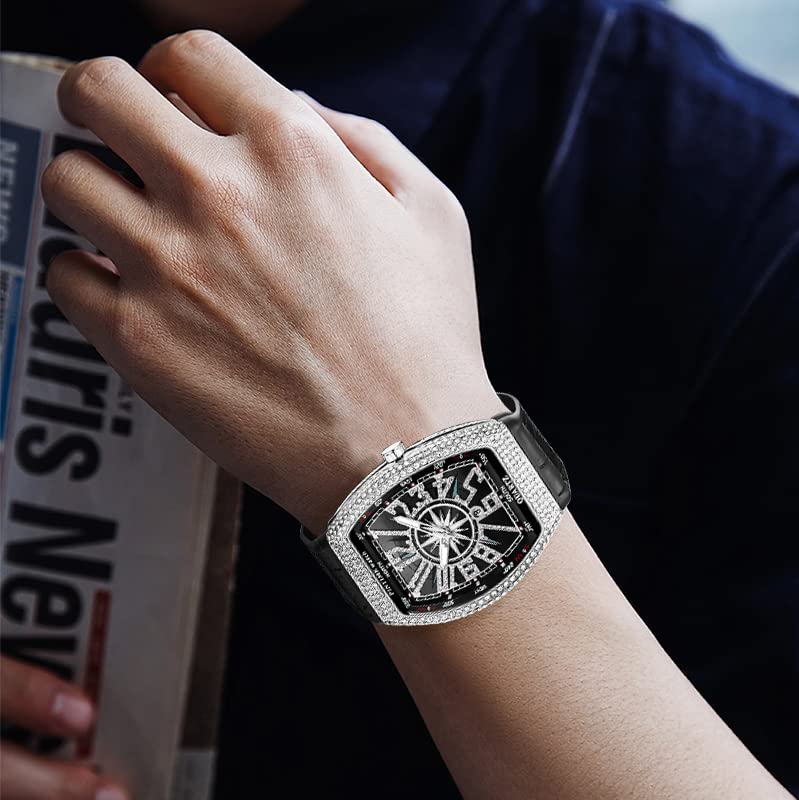 FANMIS Men's Rectangular Quartz Watch – Rhinestone Case