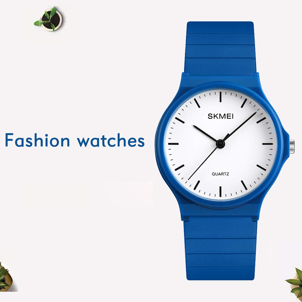SKMEI Women's Round Quartz Watch – Blue PU Strap