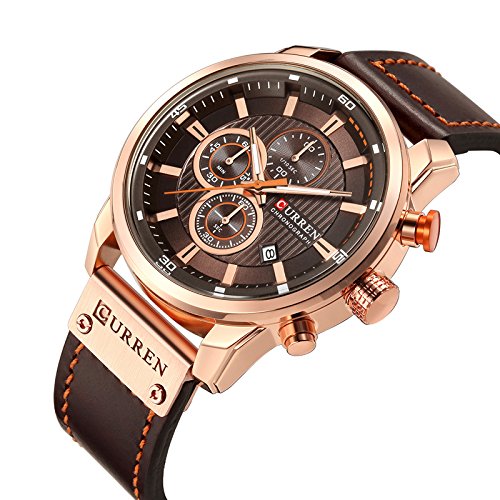 CURREN Men's Quartz Chronograph Watch – Gold-Brown Dial and Leather Strap