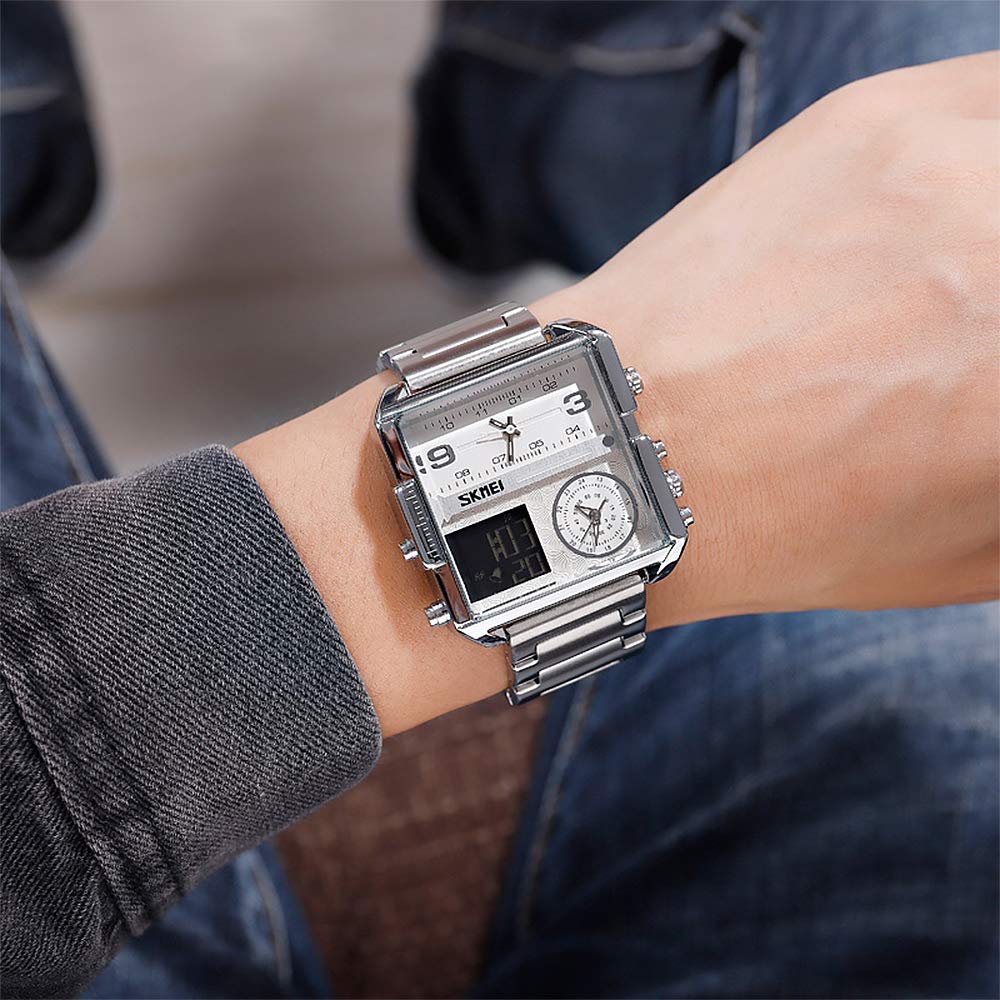 SKMEI Men's Square Analogue-Digital Multi-Time Sports Watch