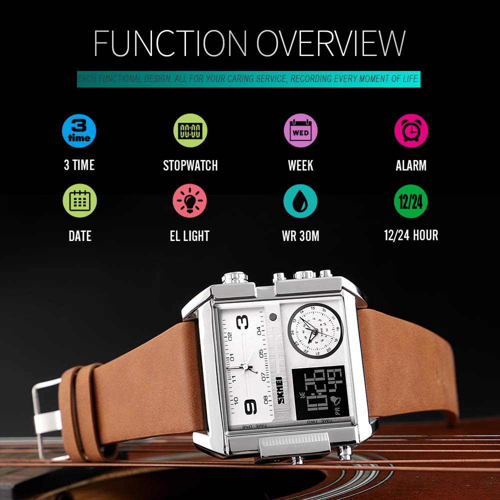 SKMEI Men's Square Analogue-Digital Multi-Time Sports Watch