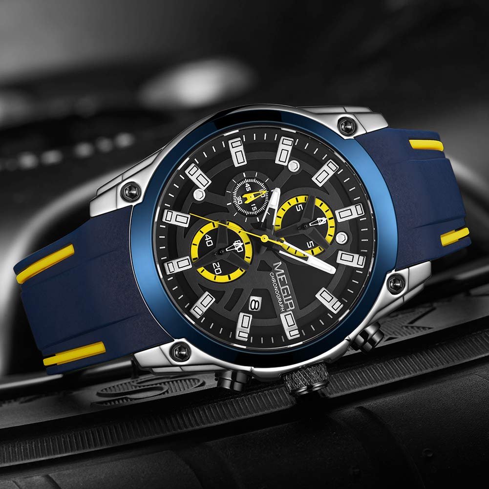 MEGIR Men's Quartz Chronograph Sports Watch - Blue & Silver