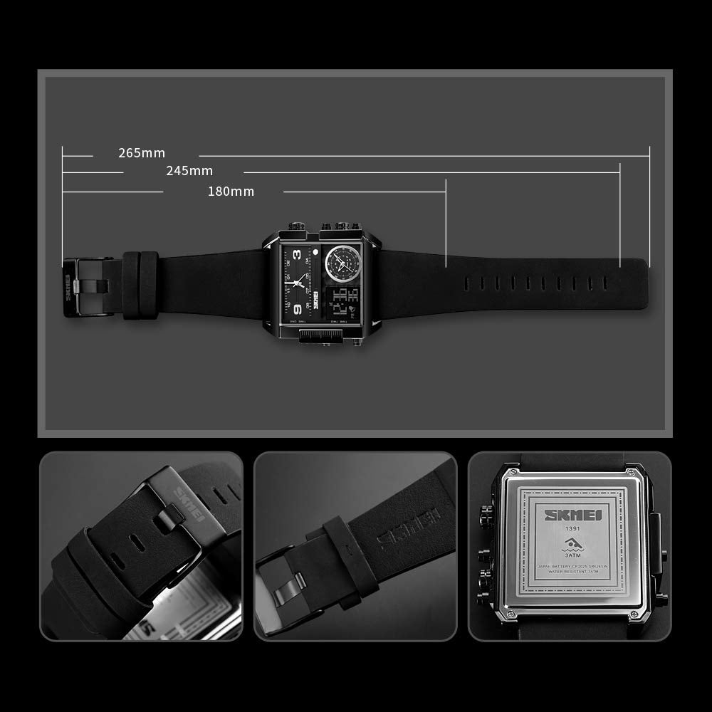 SKMEI Men's Square Analogue-Digital Multi-Time Sports Watch