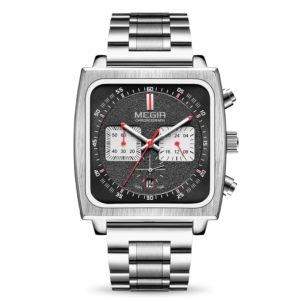 MEGIR Men's Square Quartz Chronograph Watch