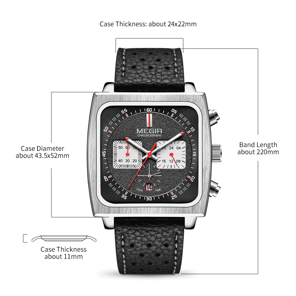 MEGIR Men's Square Quartz Chronograph Watch