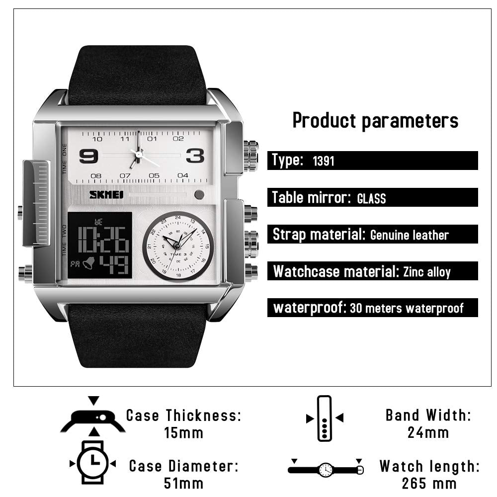SKMEI Men's Square Analogue-Digital Multi-Time Sports Watch
