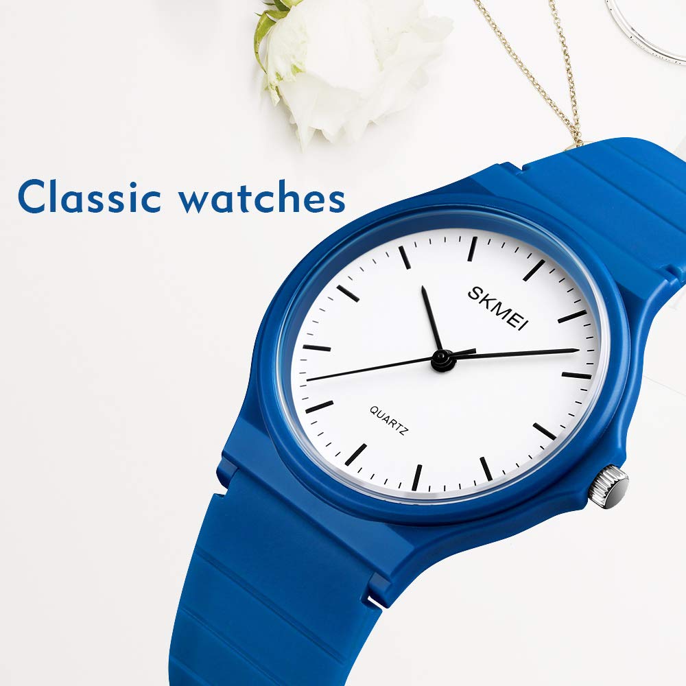 SKMEI Women's Round Quartz Watch – Blue PU Strap