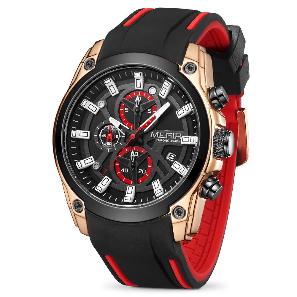 MEGIR Men's Quartz Chronograph Sports Watch - Rose & Black