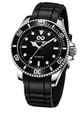 Stretone Men's Japanese Quartz Diver-Style Watch – Black Silicone Strap