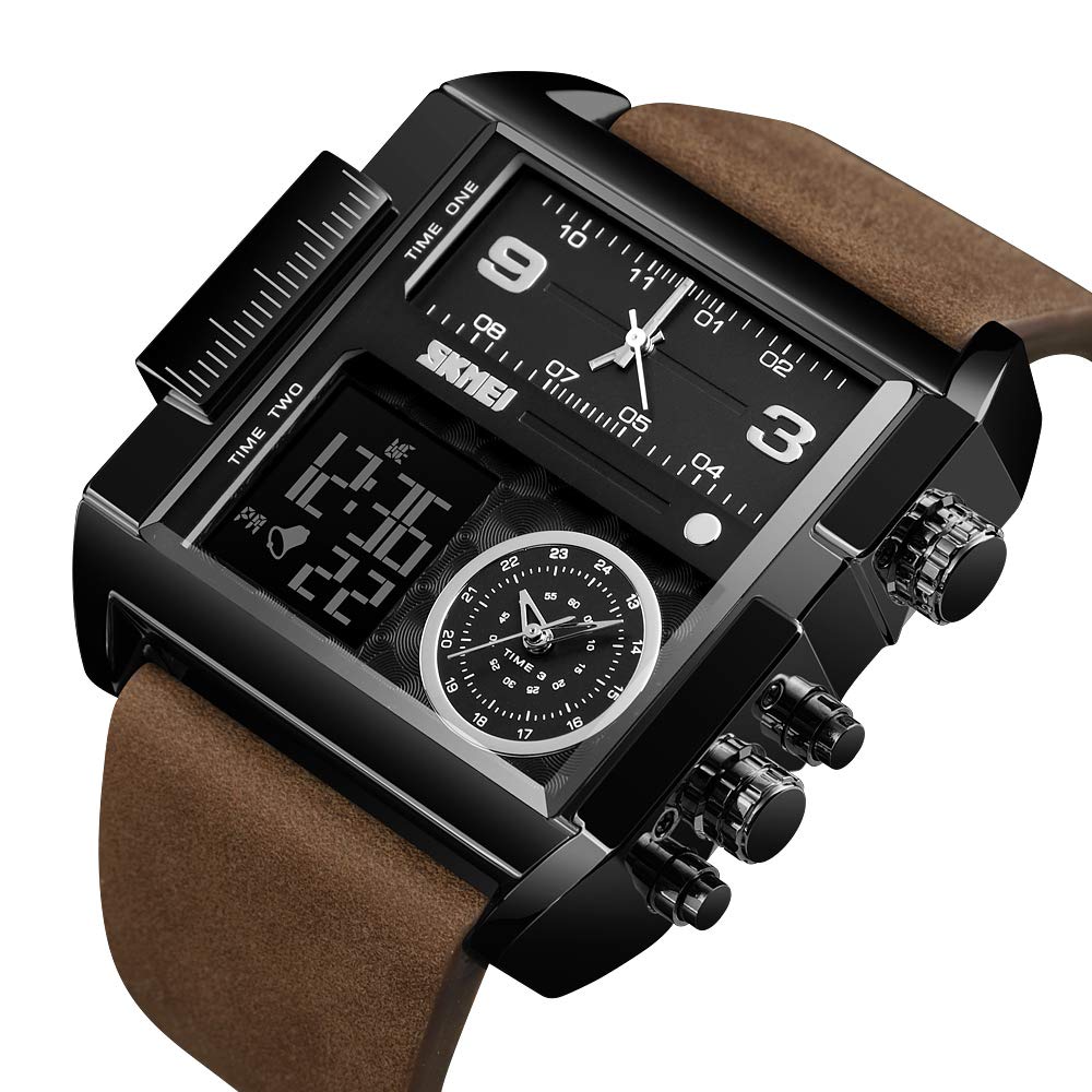 SKMEI Men's Square Analogue-Digital Multi-Time Sports Watch