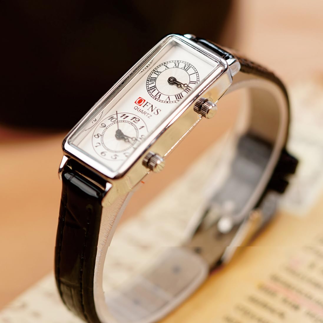 Women's Rectangular Dual-Time Quartz Watch