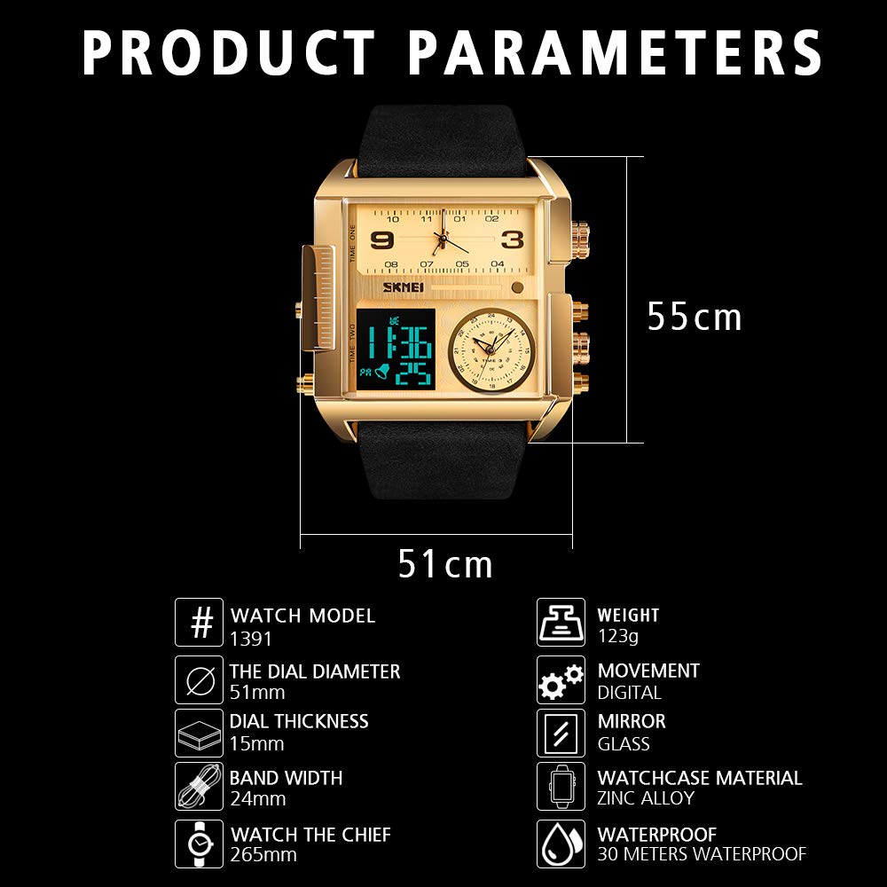 SKMEI Men's Square Analogue-Digital Multi-Time Sports Watch
