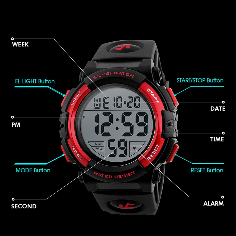 SKMEI Men's Large Display Digital Sports Watch - Red