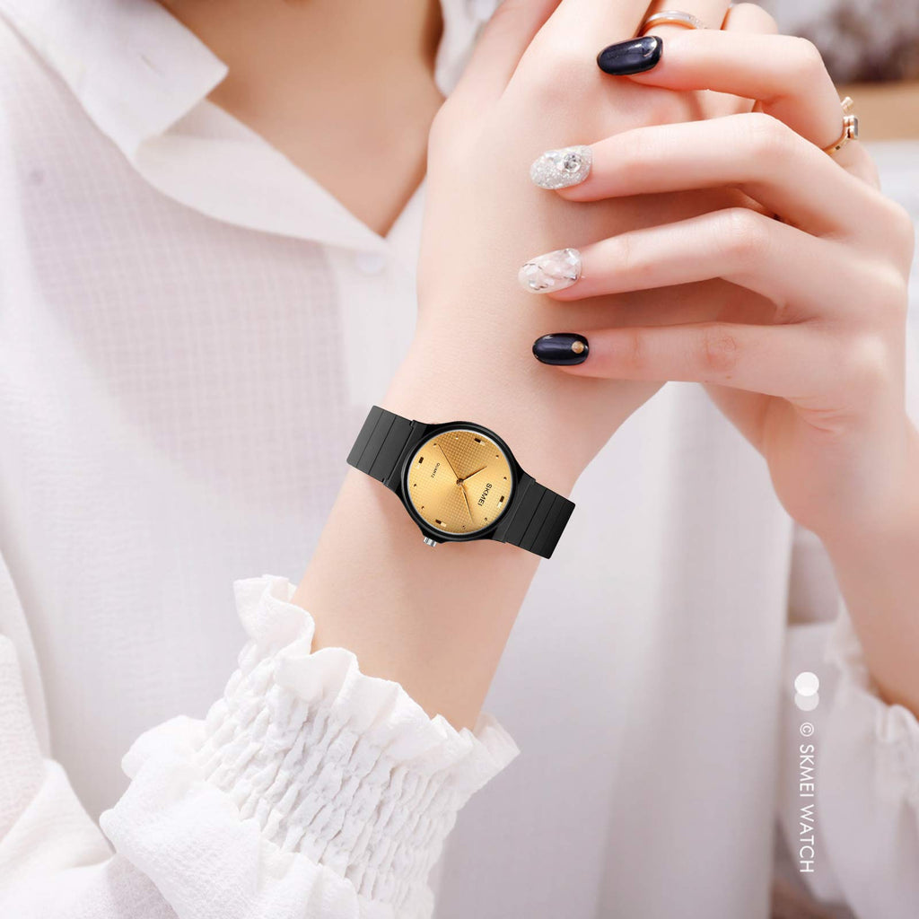 SKMEI Women's Round Quartz Watch – Blue PU Strap