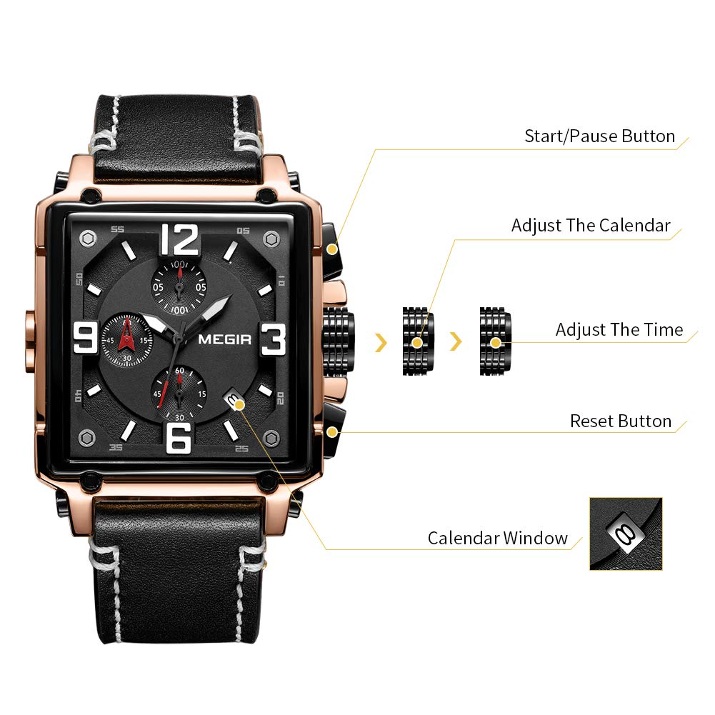 MEGIR Men's Quartz Chronograph Watch – Leather Strap