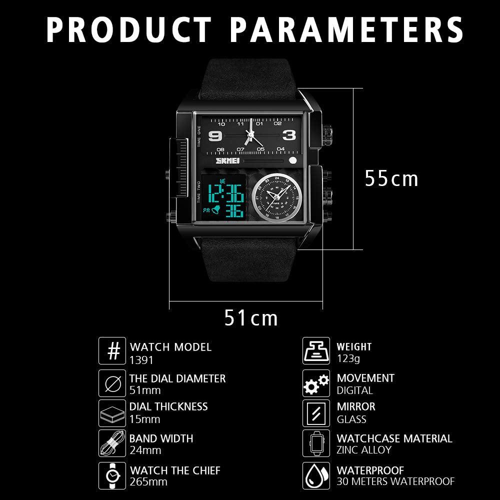 SKMEI Men's Square Analogue-Digital Multi-Time Sports Watch