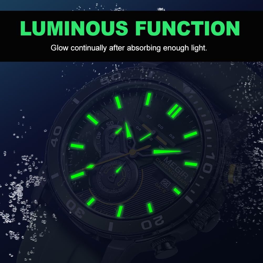 MEGIR Men's Quartz Chronograph Sports Watch – Silicone Strap