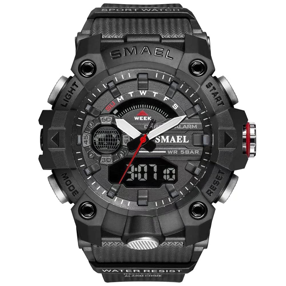 SMAEL Men's 52mm Analogue-Digital Military Sports Watch – Black
