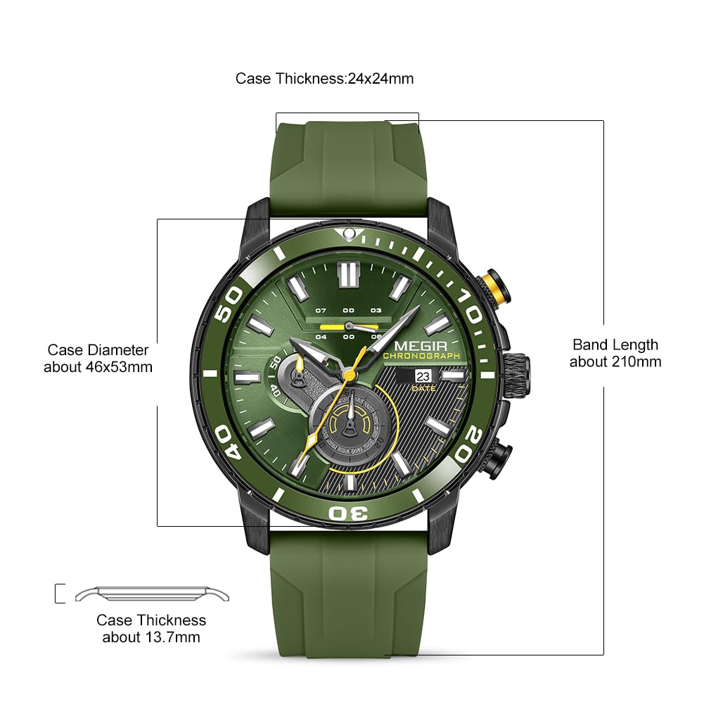 MEGIR Men's Quartz Chronograph Sports Watch – Silicone Strap