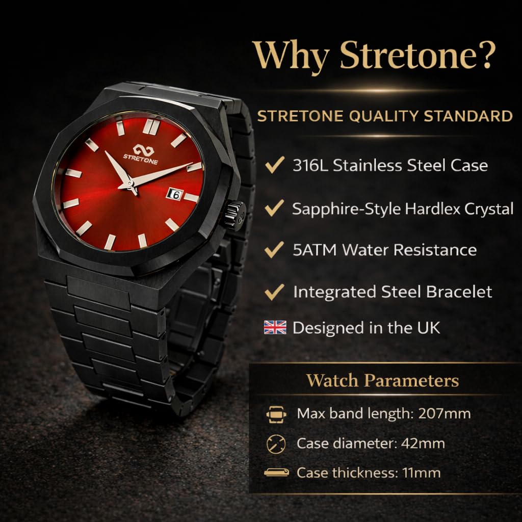Stretone Men's Stainless Steel Octagonal Quartz Watch Blue Dial
