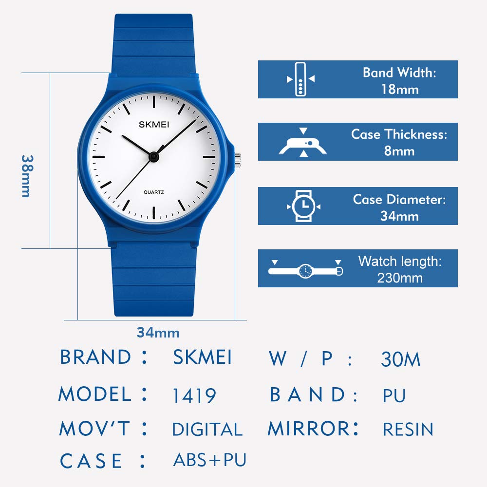 SKMEI Women's Round Quartz Watch – Blue PU Strap