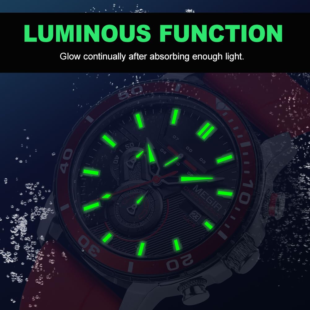 MEGIR Men's Quartz Chronograph Sports Watch – Silicone Strap