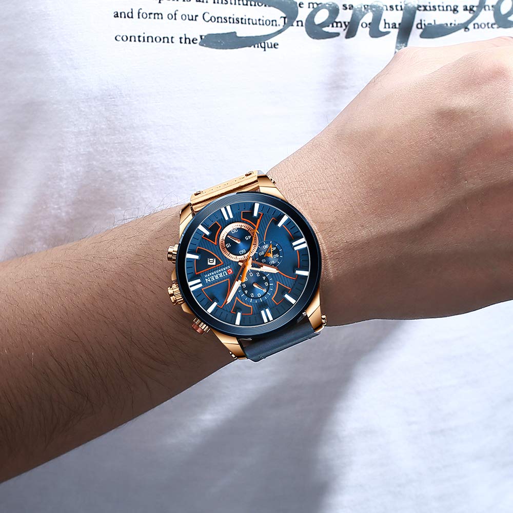 CURREN Men's Large Dial Chronograph Watch - Leather Strap