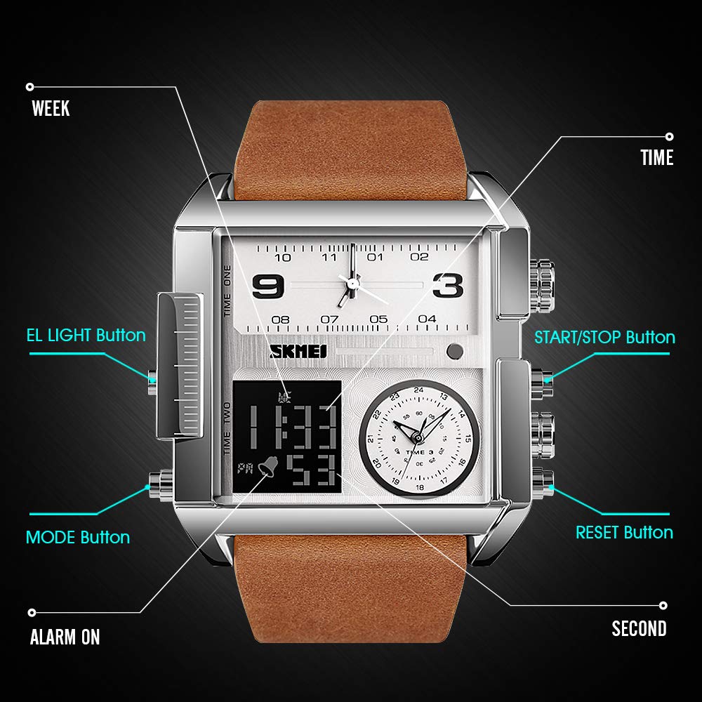 SKMEI Men's Square Analogue-Digital Multi-Time Sports Watch