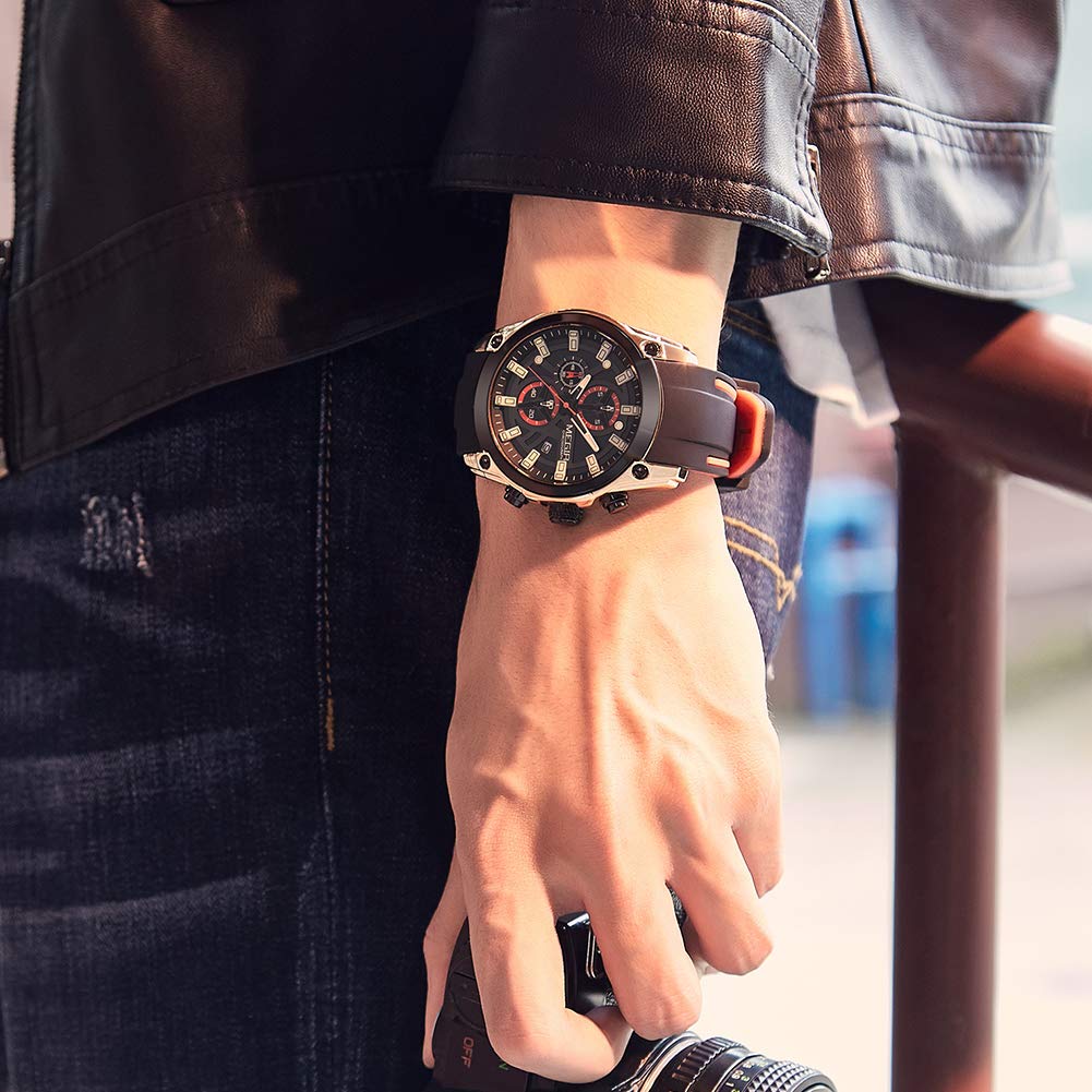MEGIR Men's Quartz Chronograph Sports Watch - Rose & Black
