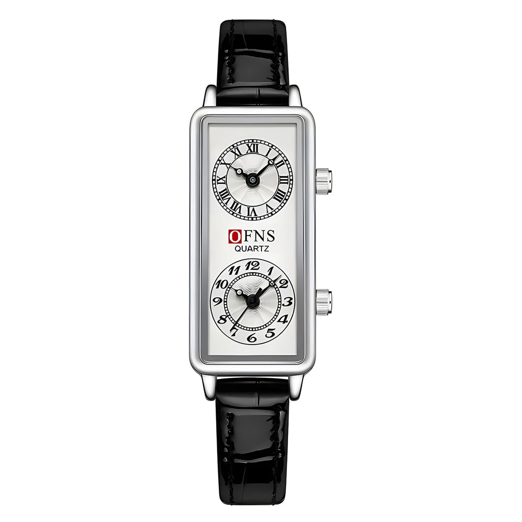 Women's Rectangular Dual-Time Quartz Watch