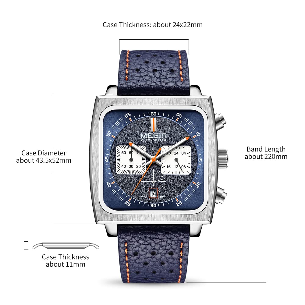 MEGIR Men's Square Quartz Chronograph Watch