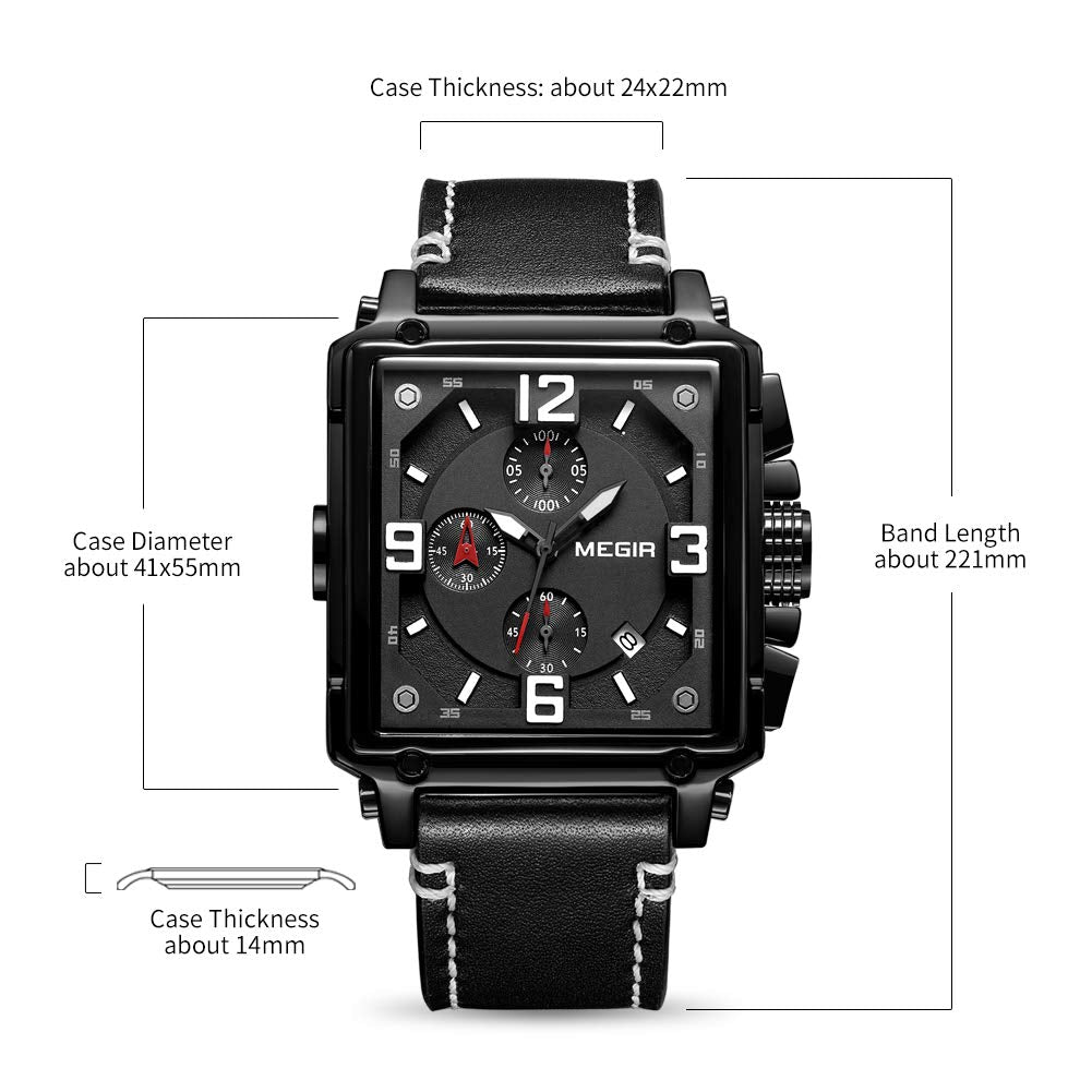 MEGIR Men's Quartz Chronograph Watch – Leather Strap