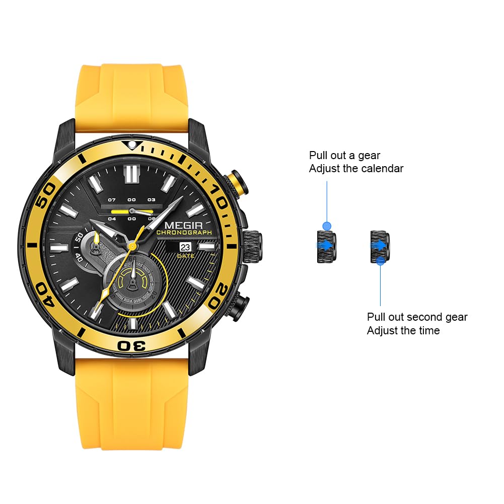 MEGIR Men's Quartz Chronograph Sports Watch – Silicone Strap