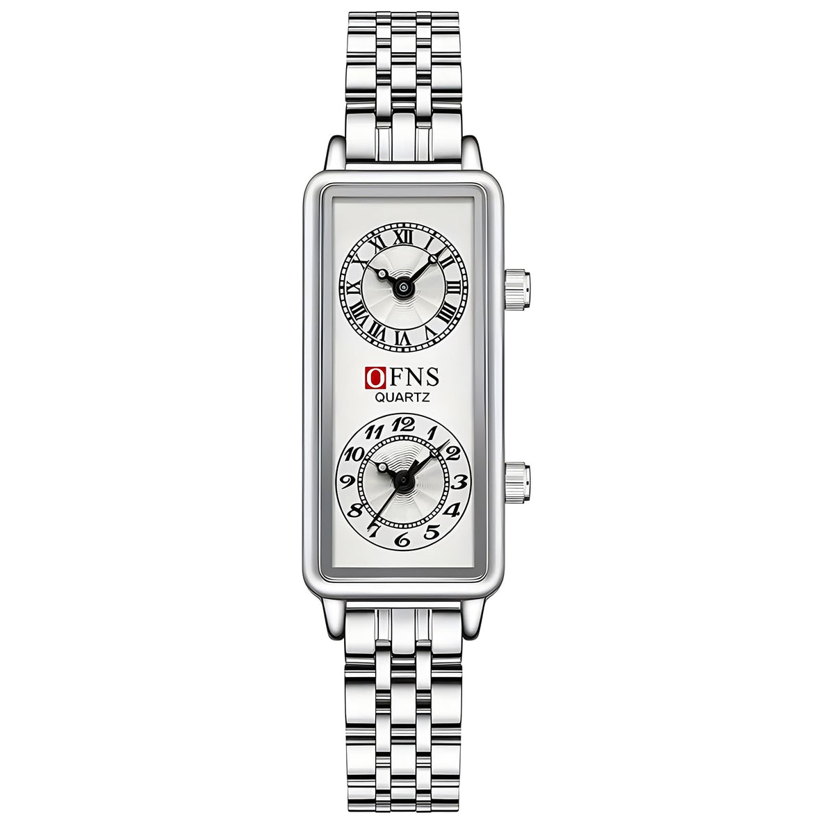 Women's Rectangular Dual-Time Quartz Watch