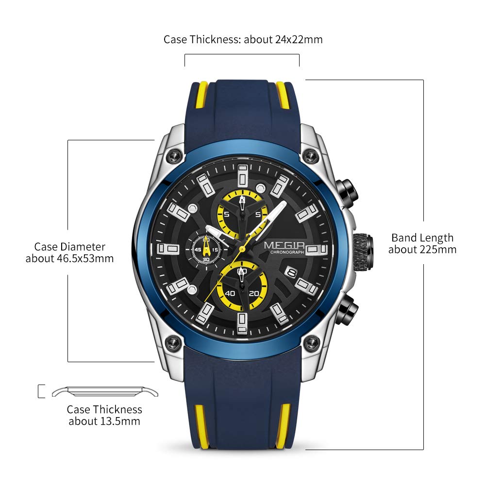 MEGIR Men's Quartz Chronograph Sports Watch - Blue & Silver
