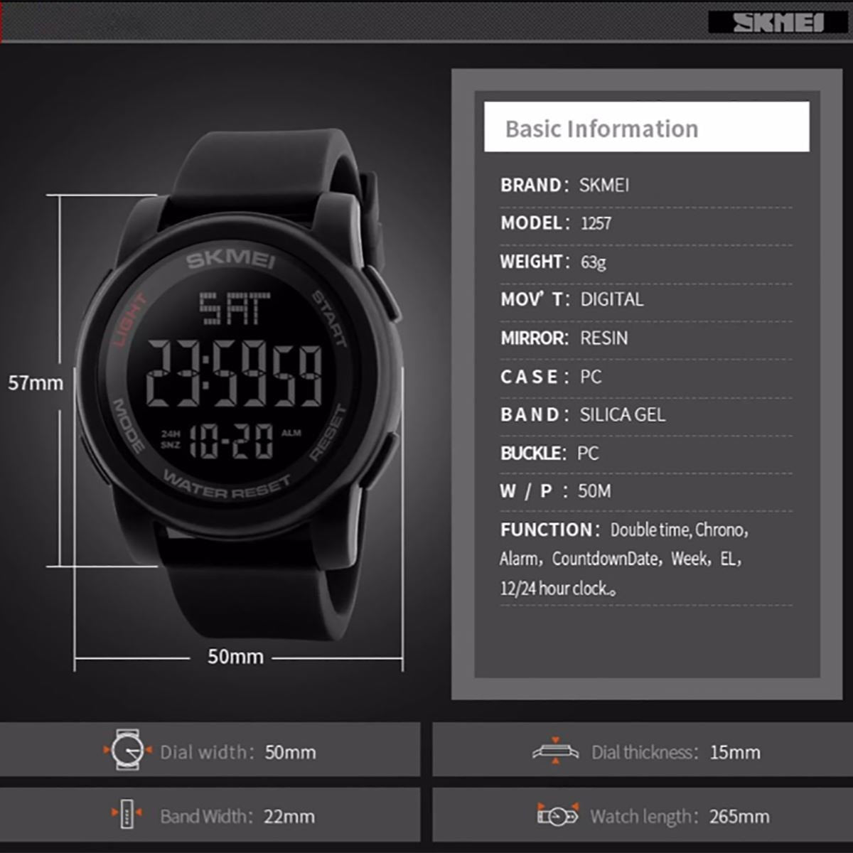 SKMEI Men's Digital Sports Watch – Large Display