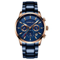 CRRJU Men's Quartz Chronograph Watch – Blue Dial and Bracelet