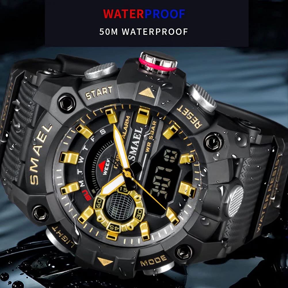 SMAEL Men's Analogue-Digital Sports Watch – Orange Dial