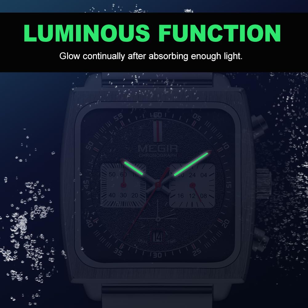 MEGIR Men's Square Quartz Chronograph Watch