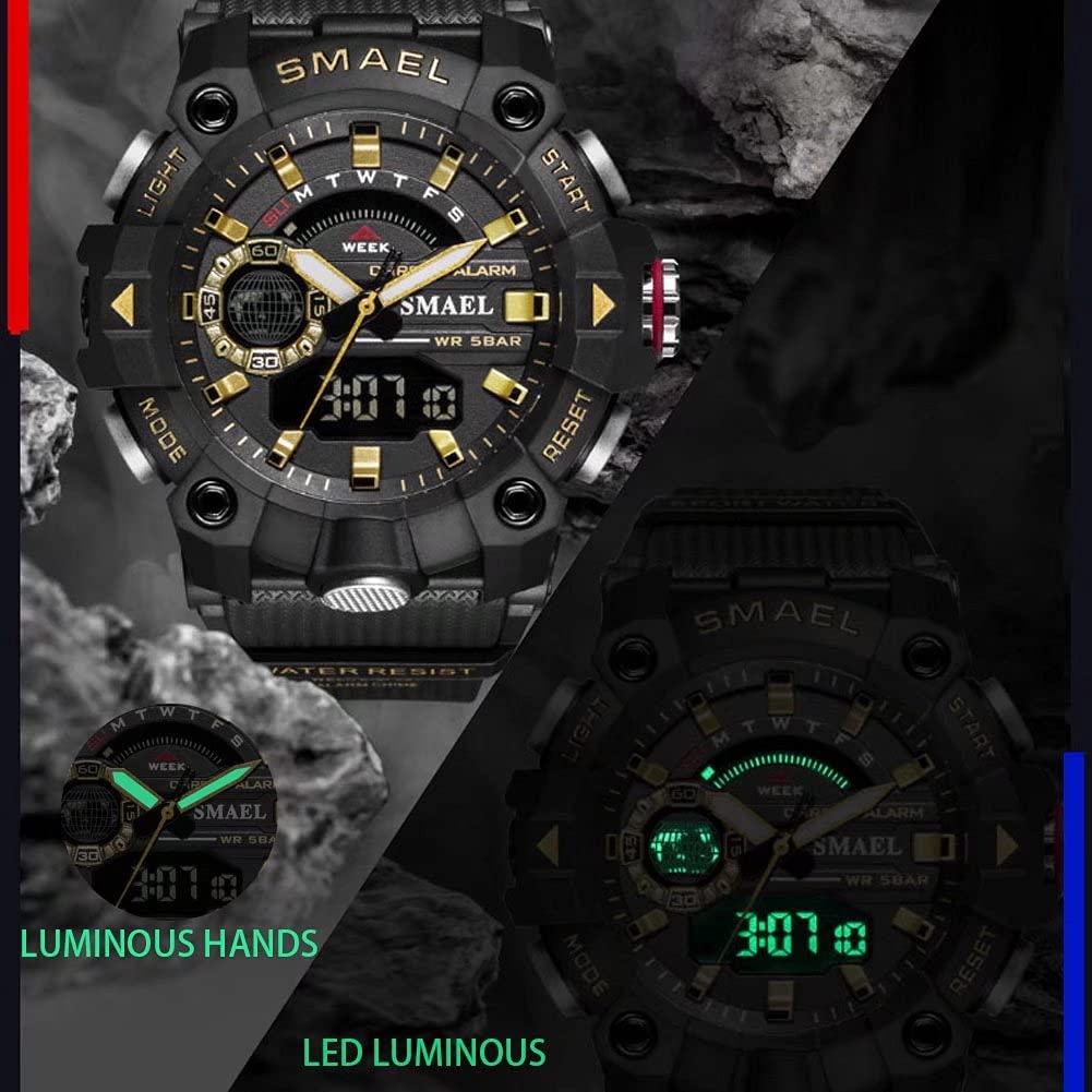 SMAEL Men's 52mm Analogue-Digital Military Sports Watch – Black